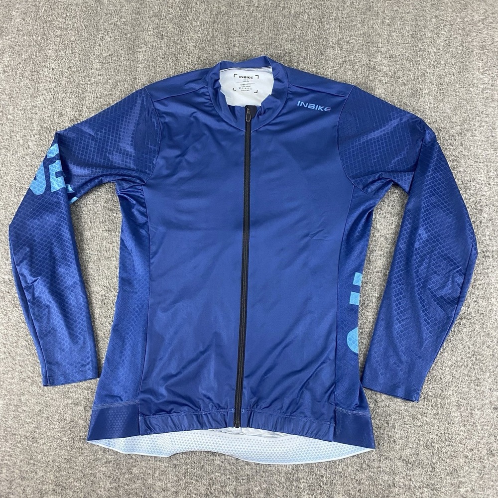 INBIKE Cycling Jersey Men Medium Blue Full Zip Long Sleeve Bike Shirt
